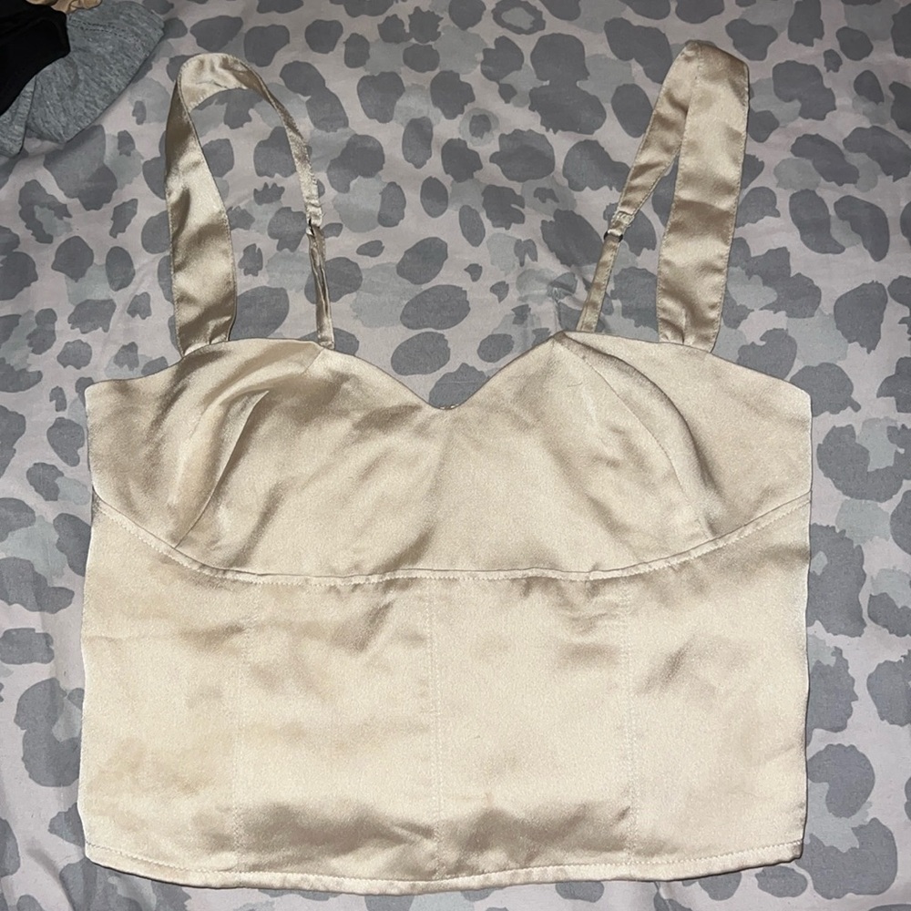 Light Beige Scrunched Back Crop Top